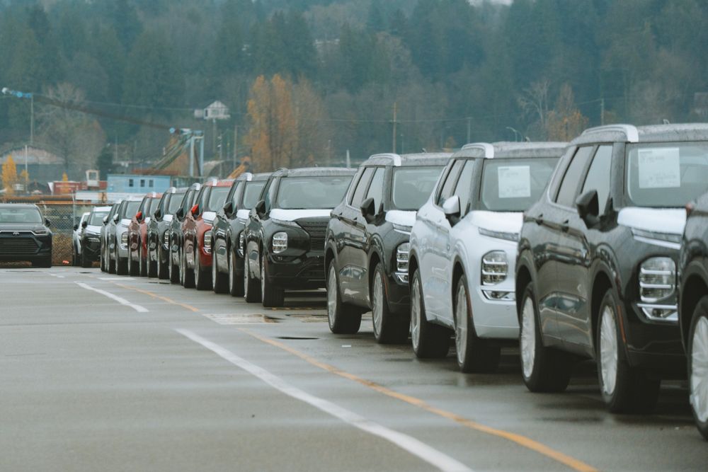 Row of vehicles ready for export from Japan