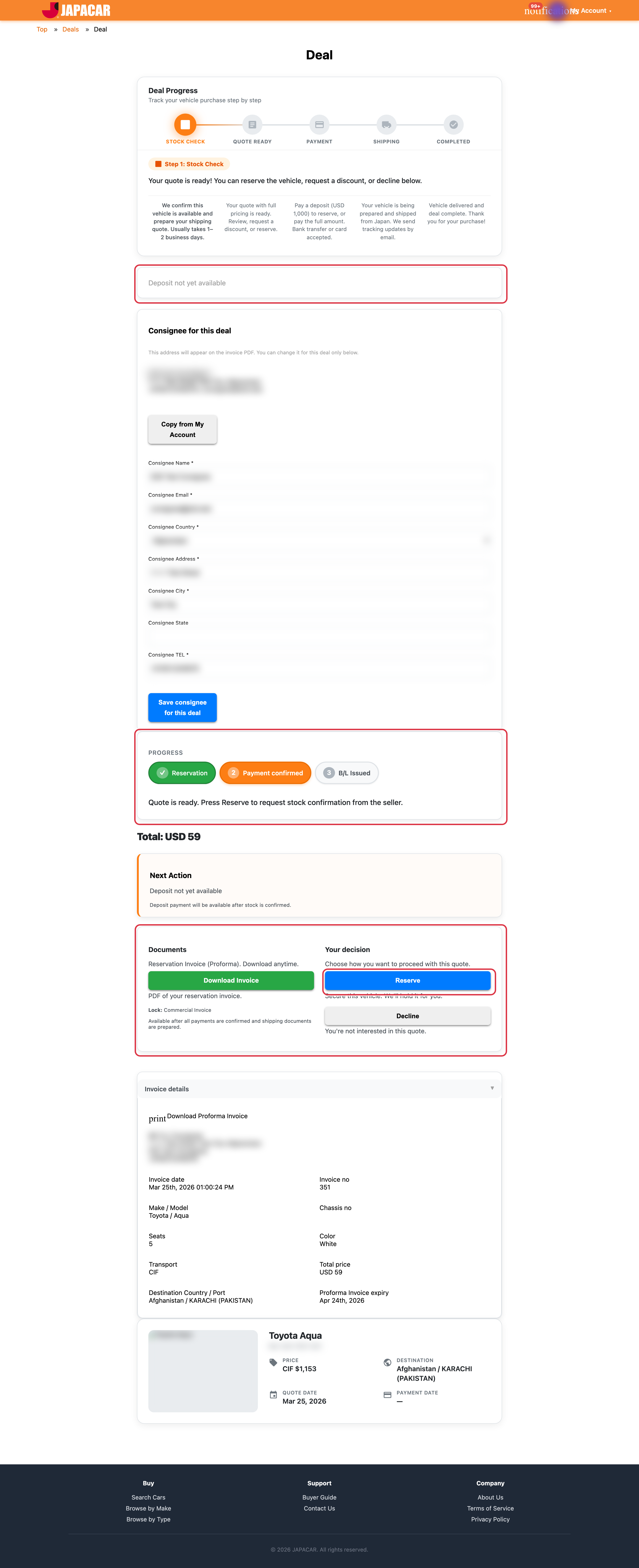 Reserve on deal page